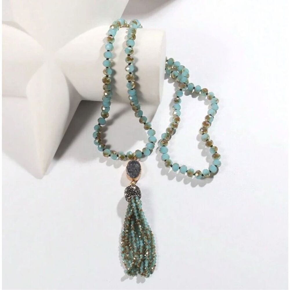 Blue Beaded Druzy Necklace